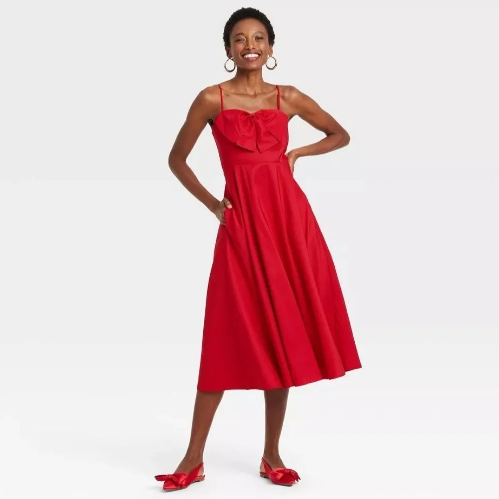 Women's Bow Midi Dress - A New Day Red 16 - Picture 1 of 9